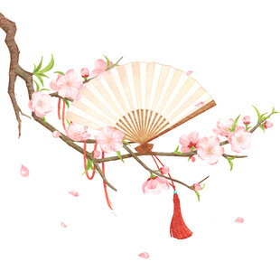 桃花折扇图 古韵悠然