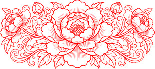 红色花卉线条图案设计
