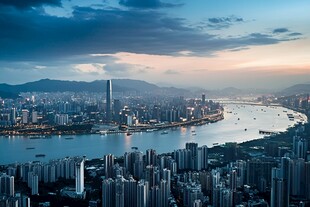 香港简约高楼大厦河流桥梁山脉