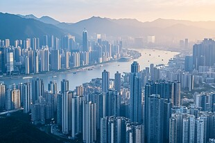 香港现代都市风光高楼大厦河流山
