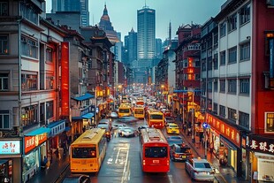香港夜景繁忙街道高楼大厦车辆行