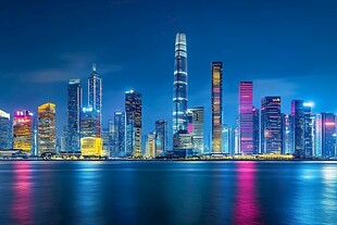 香港简约风格夜景高楼大厦天际线
