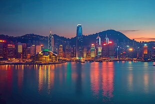 香港维多利亚港天际线夜景
