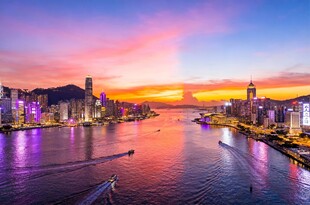 香港维港绚丽日落美景