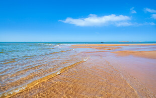 金色沙滩与蔚蓝大海美景