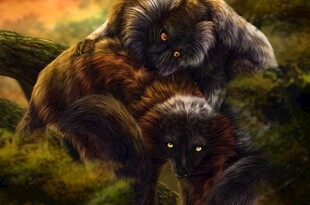 奇幻场景中的巨猿与小猿
