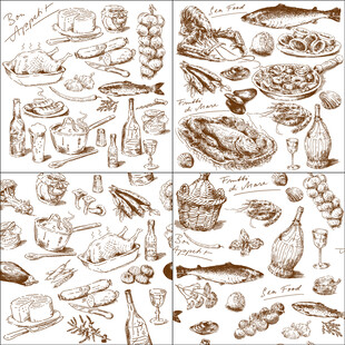 手绘海鲜美食插画素材