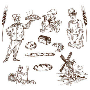 手绘面包烘焙相关插画元素