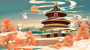 国潮景点插画         