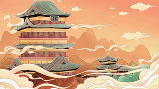 国潮景点插画         