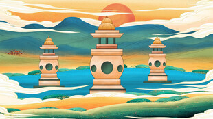 国潮景点插画         
