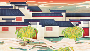 国潮景点插画         