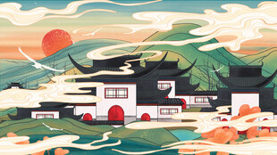 国潮景点插画         