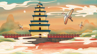 国潮景点插画         