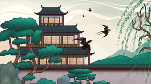 国潮景点插画         