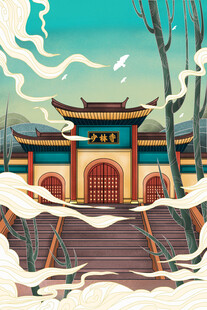 国潮景点插画         
