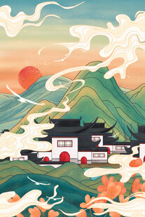 国潮景点插画         