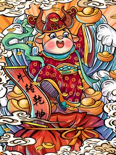 牛年国潮插画         