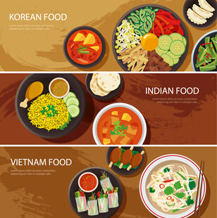 亚洲多国美食拼盘展示