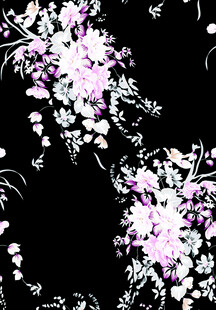黑色背景上的梦幻紫白花卉 碎花