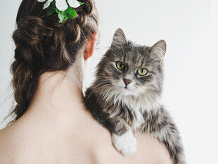 女子肩头的可爱长毛猫