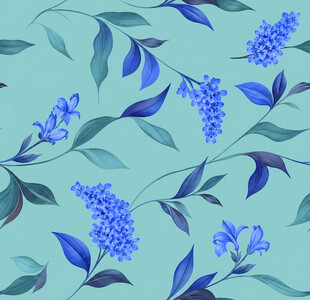 蓝花绿叶无缝花卉图案