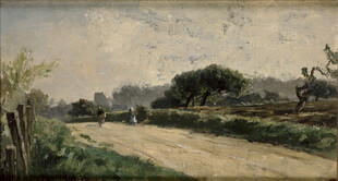 乡村小路风景油画