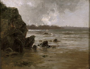 海边岩石风景油画