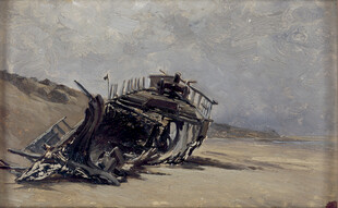 沙漠中废弃的古老船只