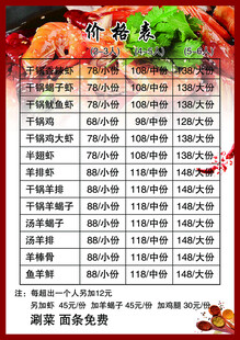 价格表