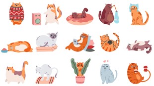 可爱猫咪与家居物品插画