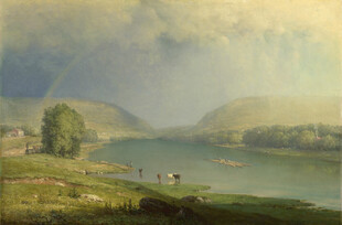 湖畔田园风光油画美景
