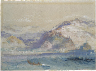 海边山峦风景画作