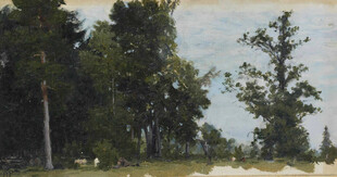 乡村林间风景油画