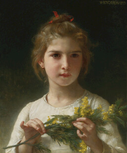 手持花枝的纯真少女