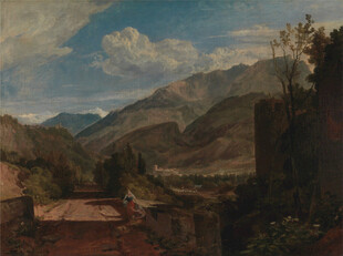 山间村落风景油画