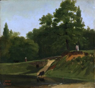 乡村河畔风景油画