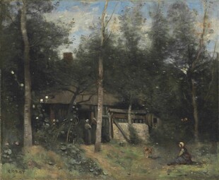 乡村林间小屋静谧景象
