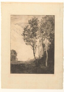 乡村树木风景素描图
