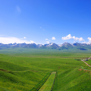 广袤草原与远处山峦美景
