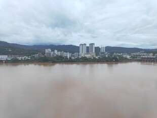 江边城市景观 江水泛黄