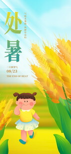 处暑时节孩童漫步麦田