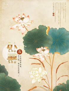 中式水墨荷花古风插画