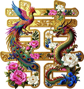 龙凤呈祥双喜刺绣图案