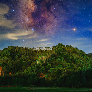 夜空下的葱郁山林美景