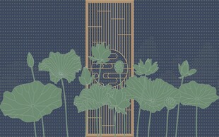 中式荷塘屏风景观图