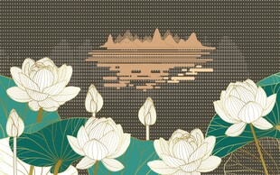 水墨荷花山水意境图