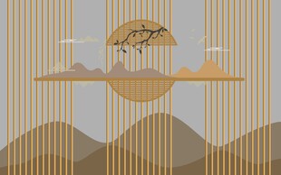 山间落日风景插画