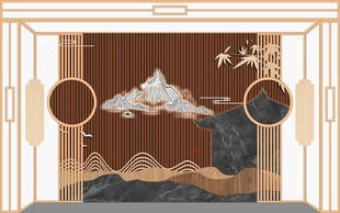中式山水屏风装饰画