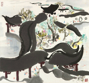 水墨古建筑风景图